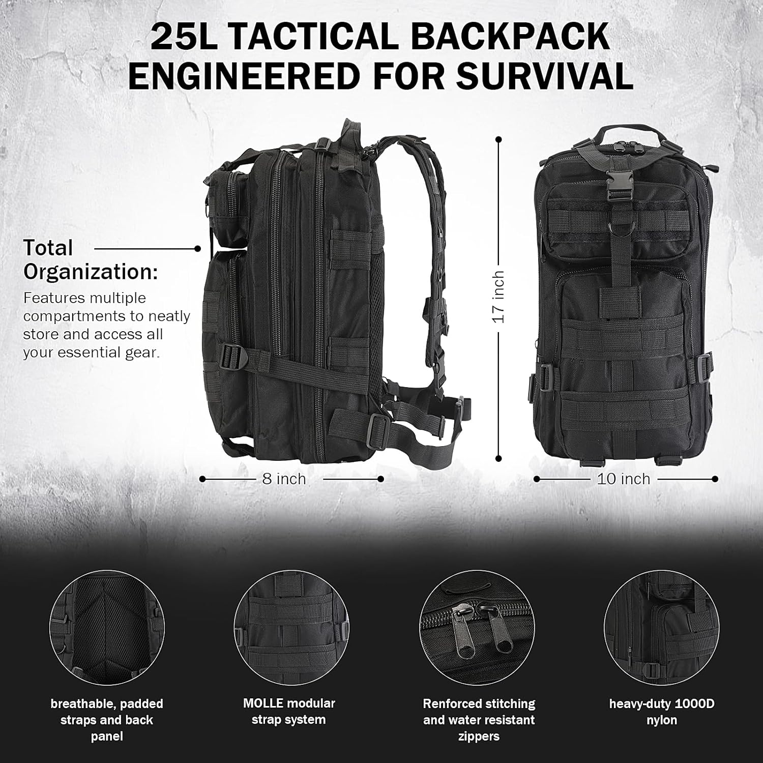 Survival Kit, Survival Gear and Equipment 258 PCS with Water Filter, Emergency Tent, LED Lantern, First Aid Kit Supplies, 25L Backpack for Family, Outdoor Camping, Hiking Gifts for Men Christmas - Image 2