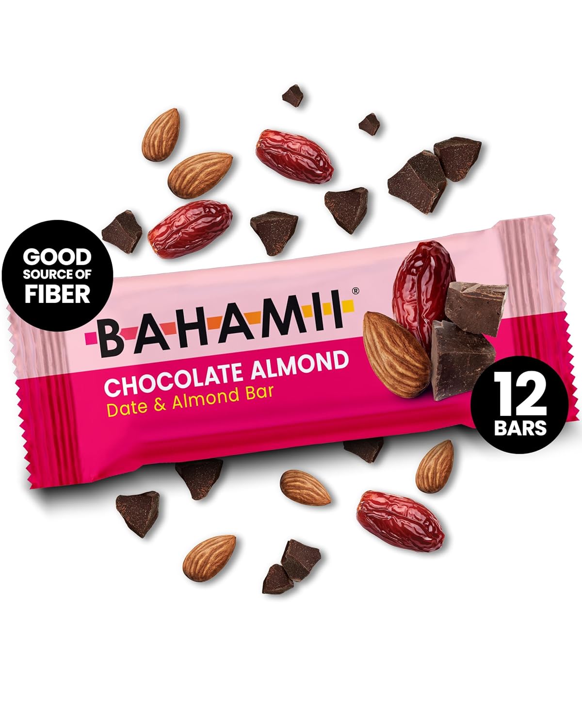 Bahamii Chocolate Almond Date and Energy Bars, Healthy Snacks and Breakfast Bars for Kids and Adults, No Sugar Added, Gluten Free, High Fiber, Vegan, Plant Based, Paleo, Only 6 Ingredients, 12 Pack - Image 6
