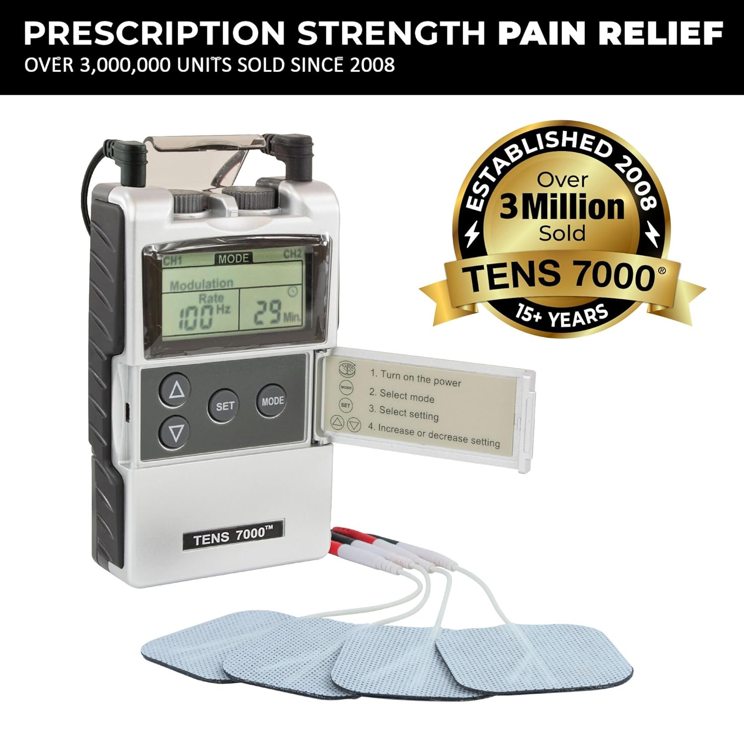 TENS 7000 Digital TENS Unit with Accessories - Muscle Stimulator Machine for Back Pain Relief, Sciatica, Neck, Nerve, Shoulder, Hip, Elbow, Muscle Pain Relief - Image 2