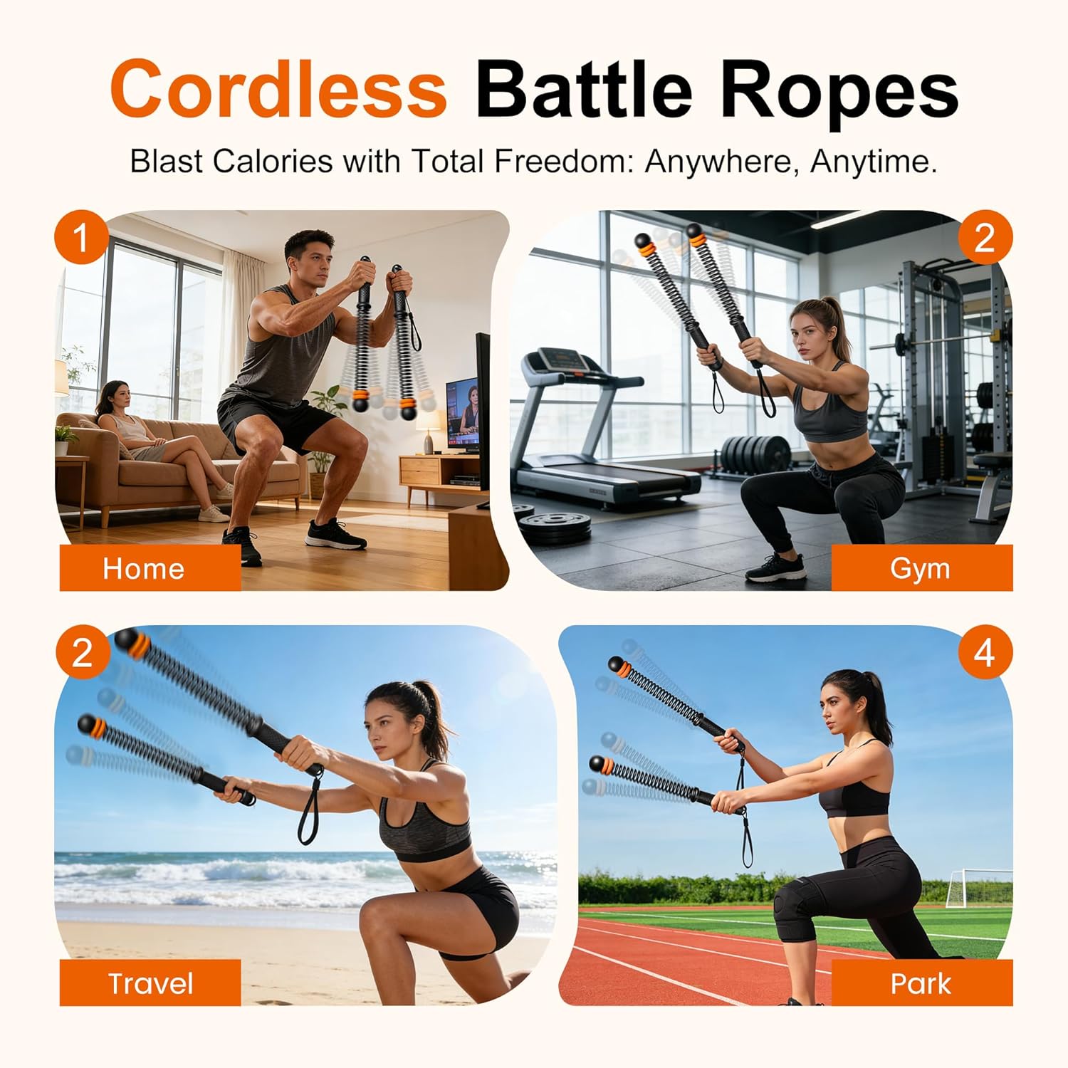 Adjustable Ropeless Battle Ropes, Portable Cordless Battle Ropes for Home Gym, Workout Equipment Exercise Rope for Low-Impact Workout, Strength & HIIT, for Men & Women (Black) - Image 4