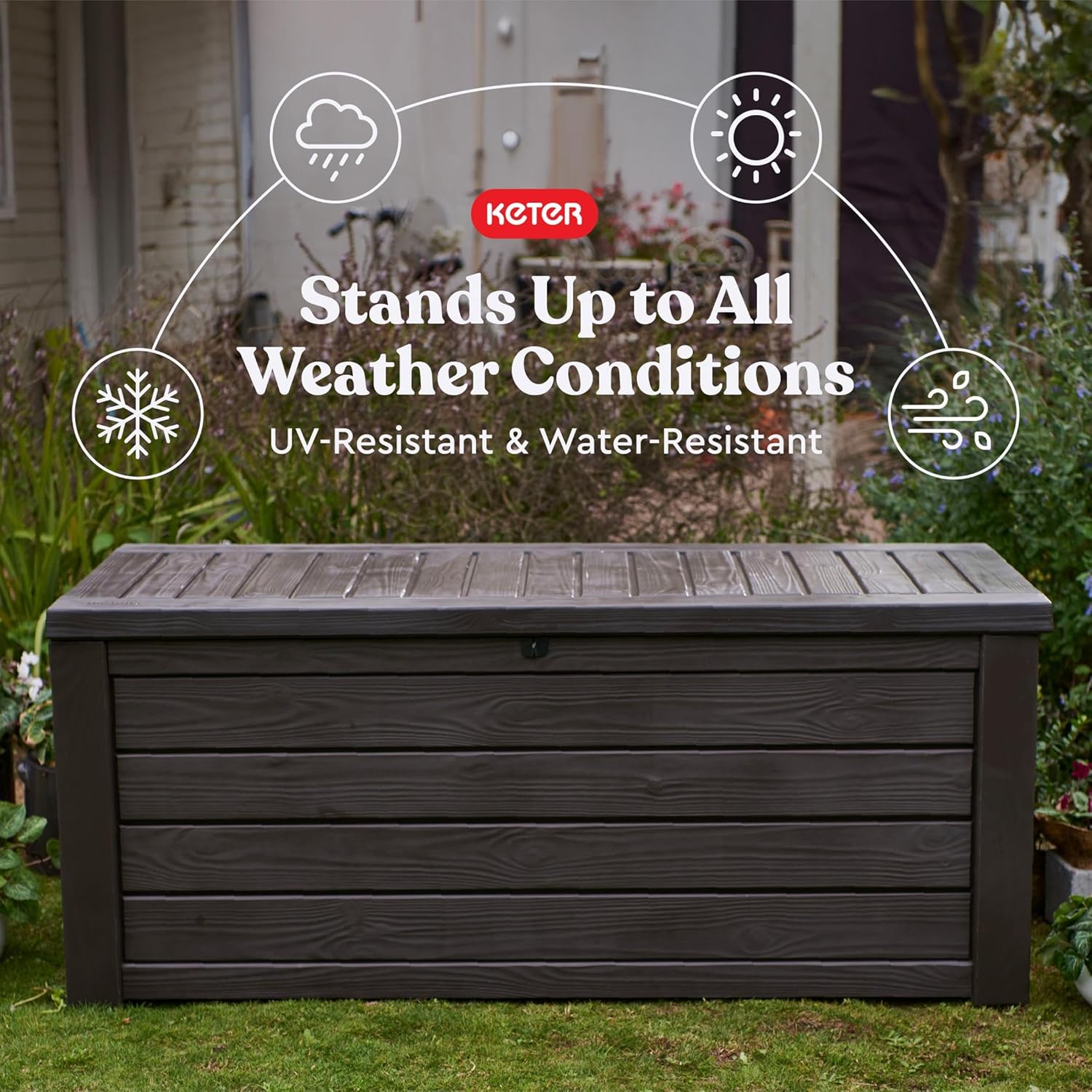 Keter Westwood 150 Gallon Deck Box Organizer, Doubles as 2-Person Bench Seat, Brown – Large Resin Outdoor Storage and Seating with Lockable Lid for Garden, Pool, and Patio - Image 5
