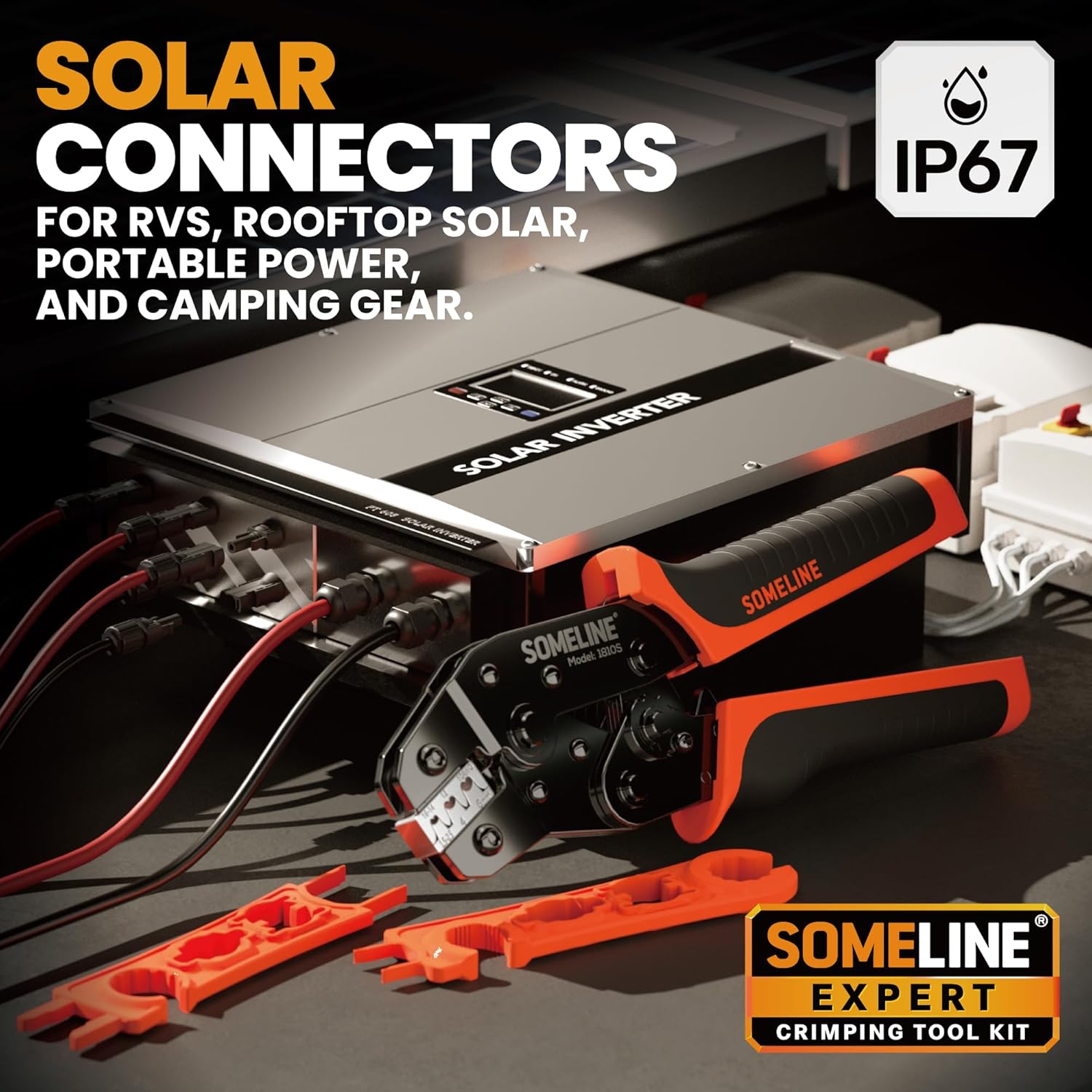 SOMELINE Solar Connector Crimping Tool Kit, 14-10 AWG Crimper for Solar Panel Cables, Tool Kit with 12 Pairs of Solar Connectors and Wrench and Stripper and Crimper, Solar Panel Connectors - Image 3