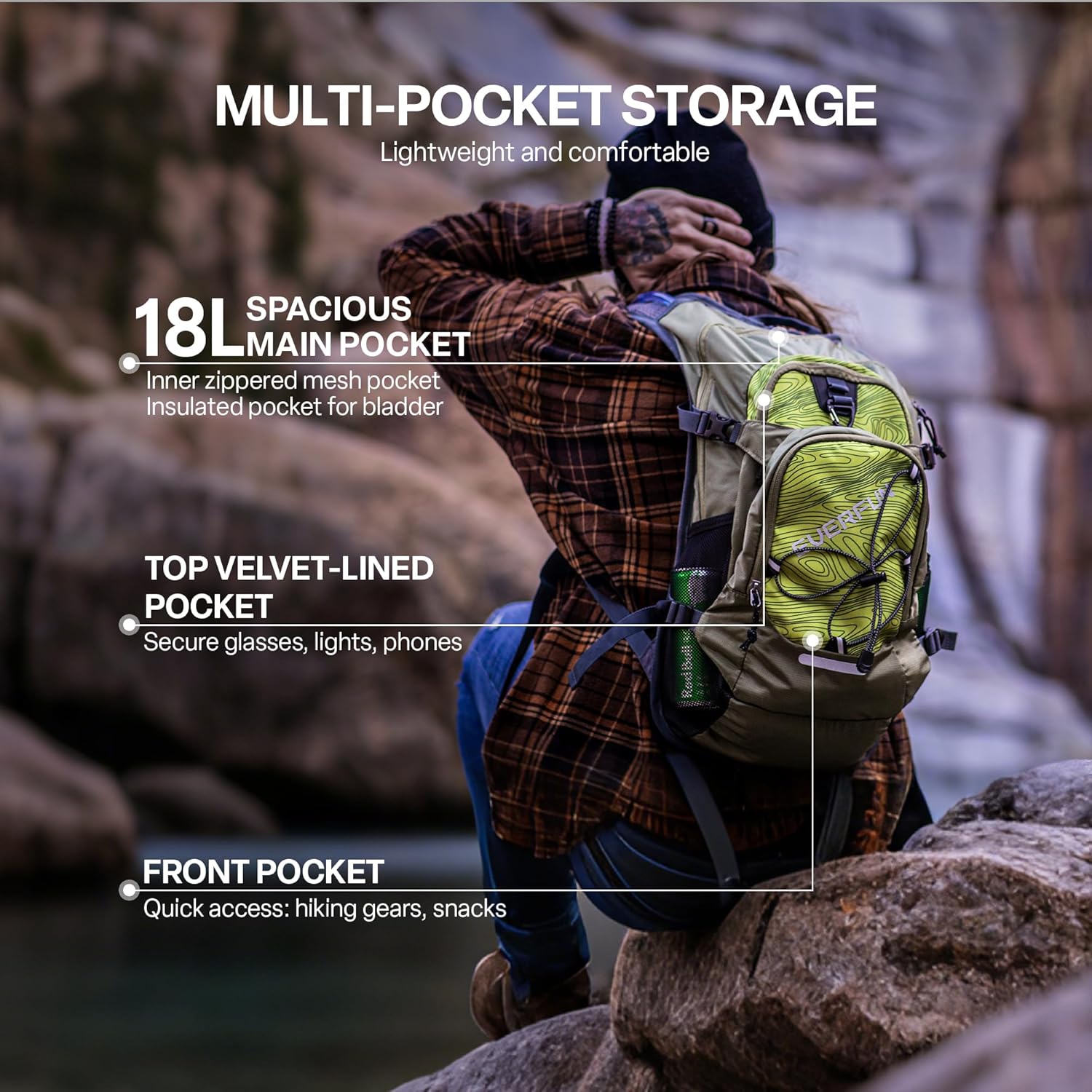 Everfun Hydration Backpack 18L with Water Bladder 2L/3L Hiking Water Backpack Women Men Hydration Pack Insulated Lightweight Day Hydropack with Storage for Hiking, Biking, Running, Festival - Image 2