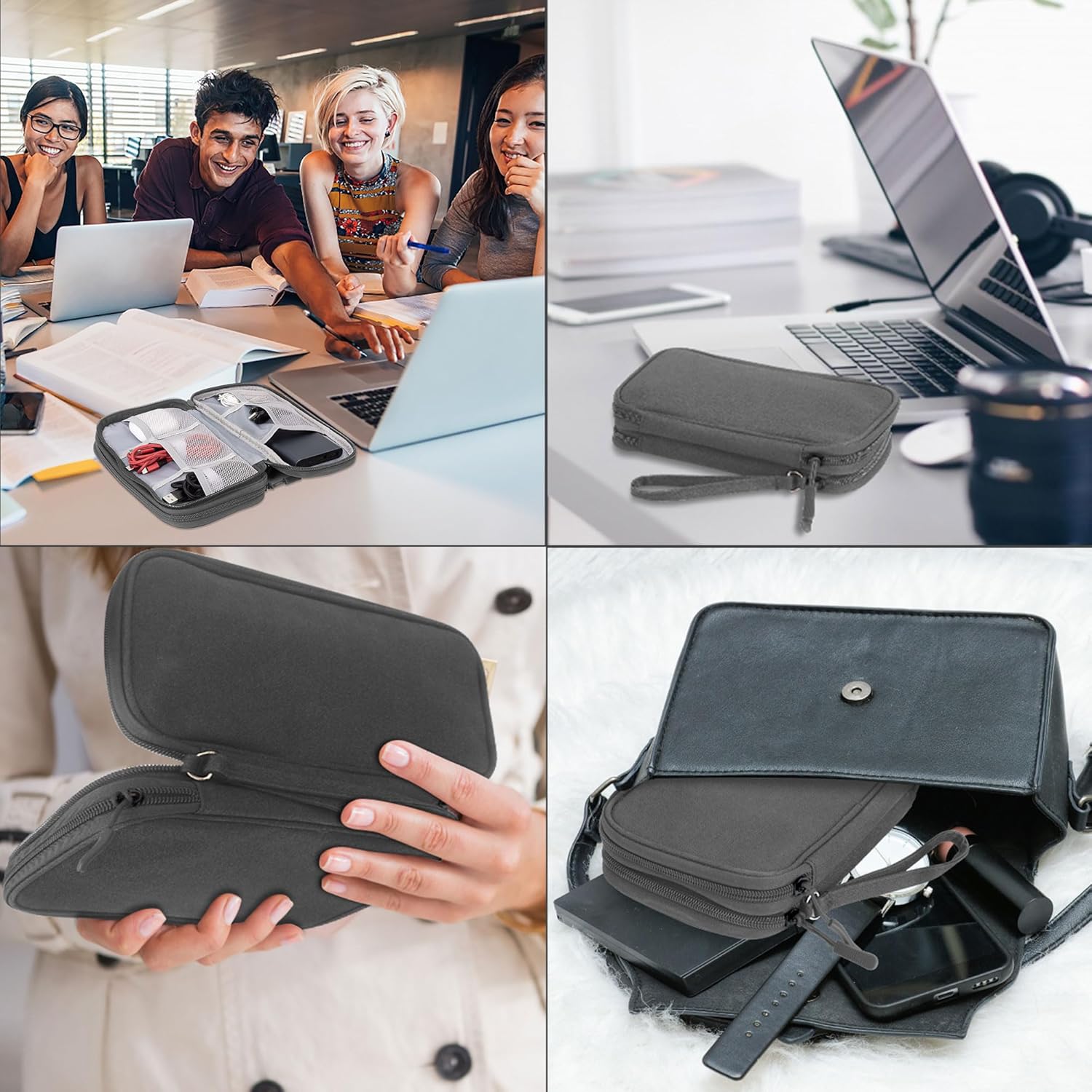 Travel essentials Electronic Cable Organizer Pouch Accessories Carry Case Portable Waterproof Double Layers multifunctional Storage Bag for Cord, Charger, Earphone, Dary Gray, M - Image 6