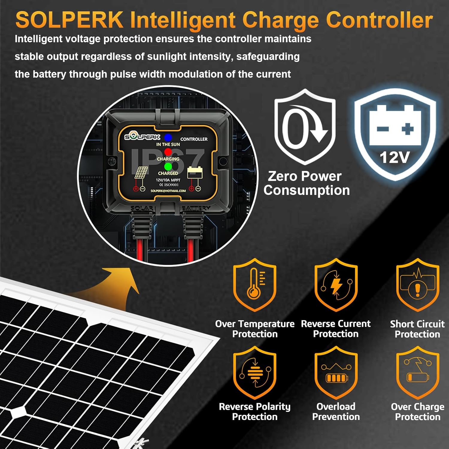 SOLPERK Solar Panel Kit 20W 12V, Waterproof Solar Battery Trickle Charger Maintainer + Smart MPPT Controller + Adjustable Mount Bracket for Boat Car RV Motorcycle Marine Automotive - Image 2