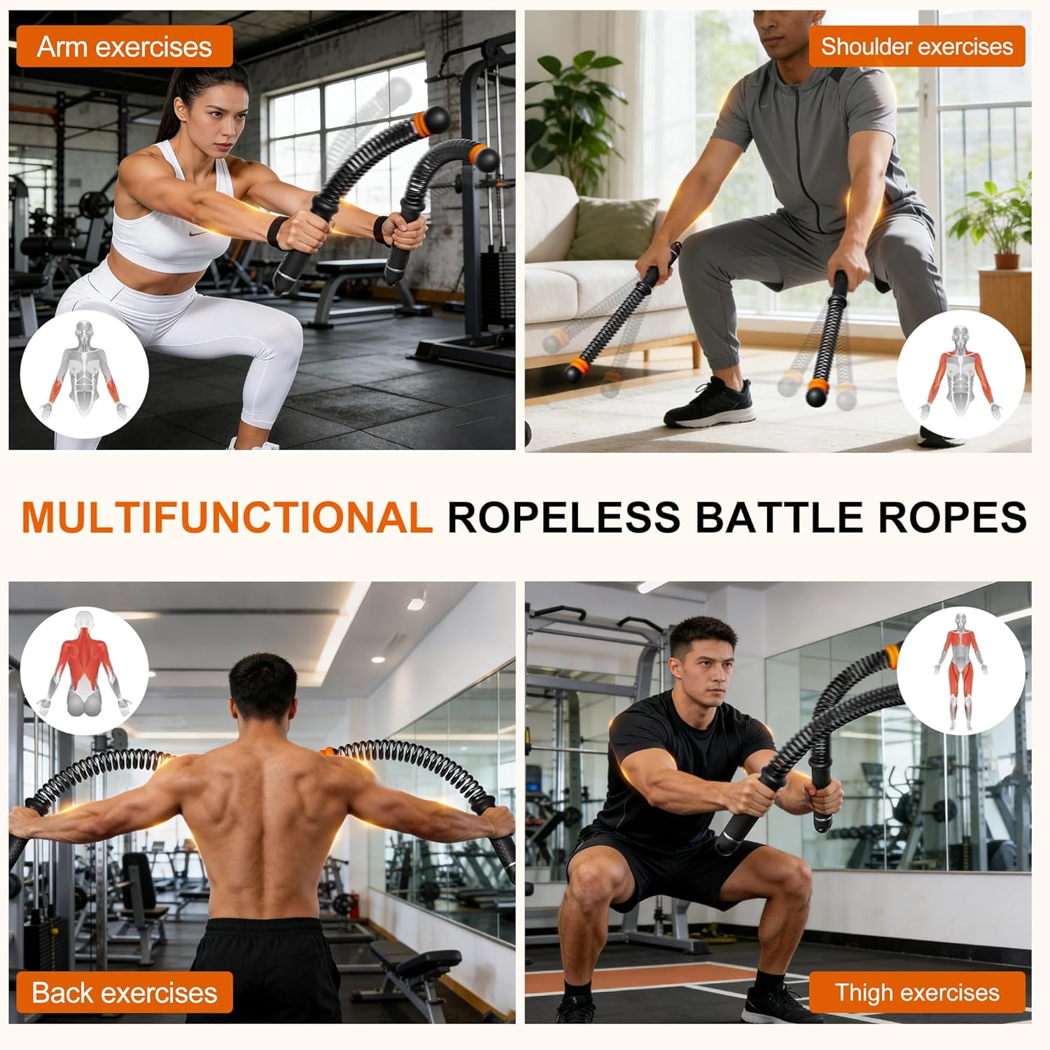 Adjustable Ropeless Battle Ropes, Portable Cordless Battle Ropes for Home Gym, Workout Equipment Exercise Rope for Low-Impact Workout, Strength & HIIT, for Men & Women (Black) - Image 5