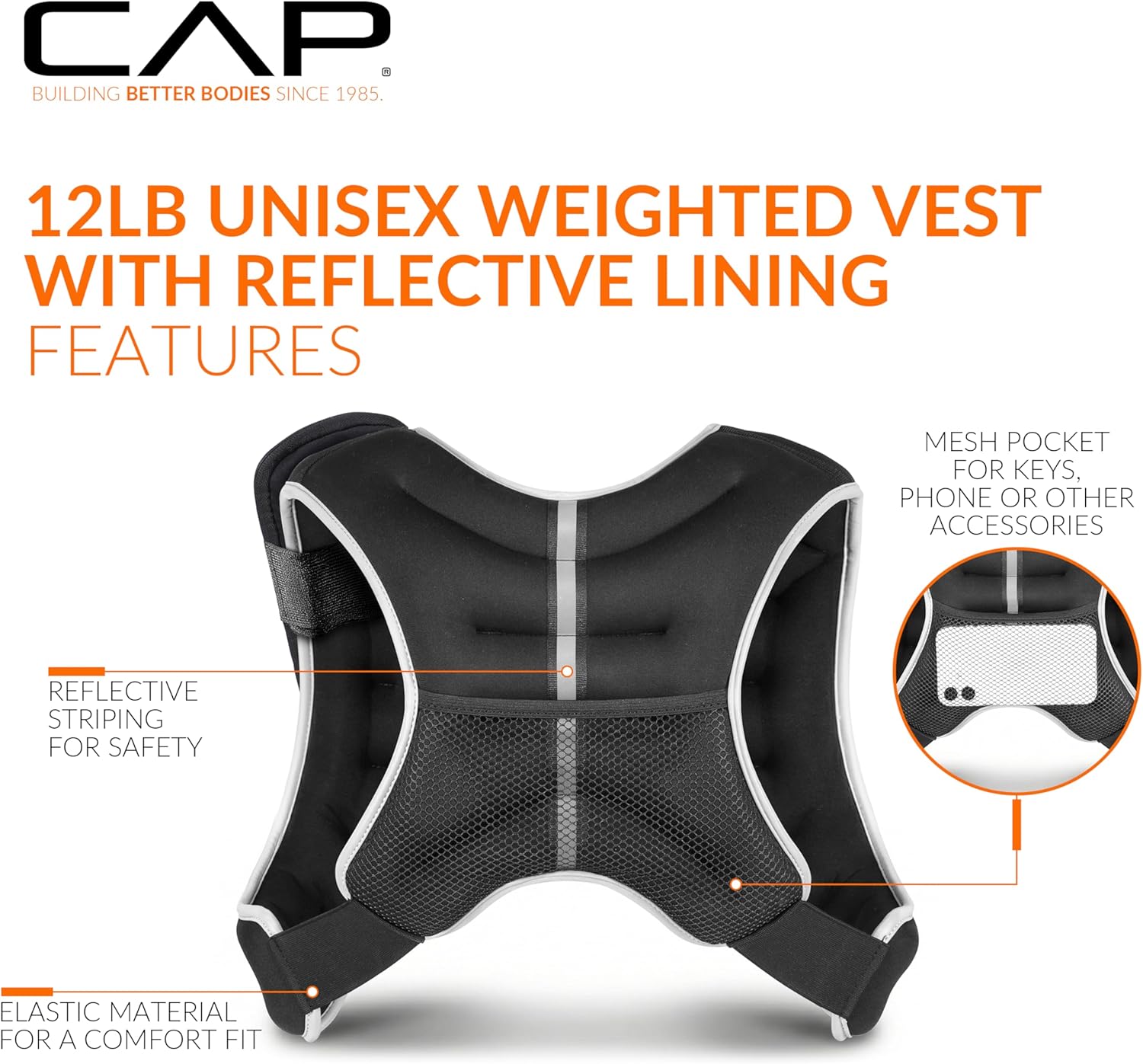 CAP Weighted Vest | 8lb -30lbs | Reflective Workout Vest for Walking, Running, Cardio, Strength Training | Multiple Colors - Image 4