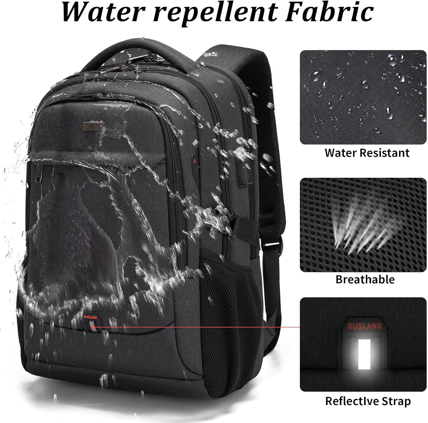 DUSLANG 17 Inch Laptop Backpack for Travel Water Resistant College Backpack for Men/Women Laptop Bag with USB Charging Port,Black - Image 5