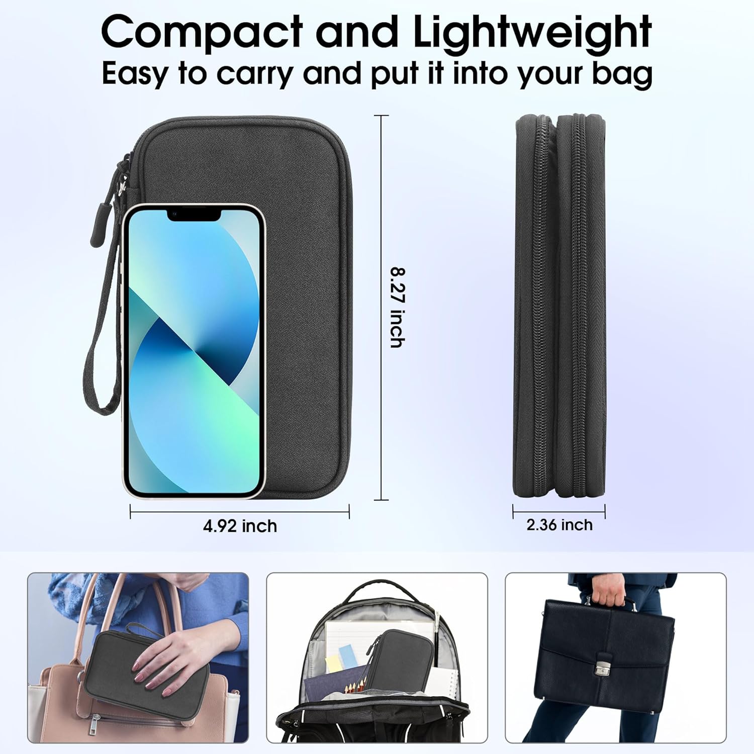 Travel essentials Electronic Cable Organizer Pouch Accessories Carry Case Portable Waterproof Double Layers multifunctional Storage Bag for Cord, Charger, Earphone, Dary Gray, M - Image 2