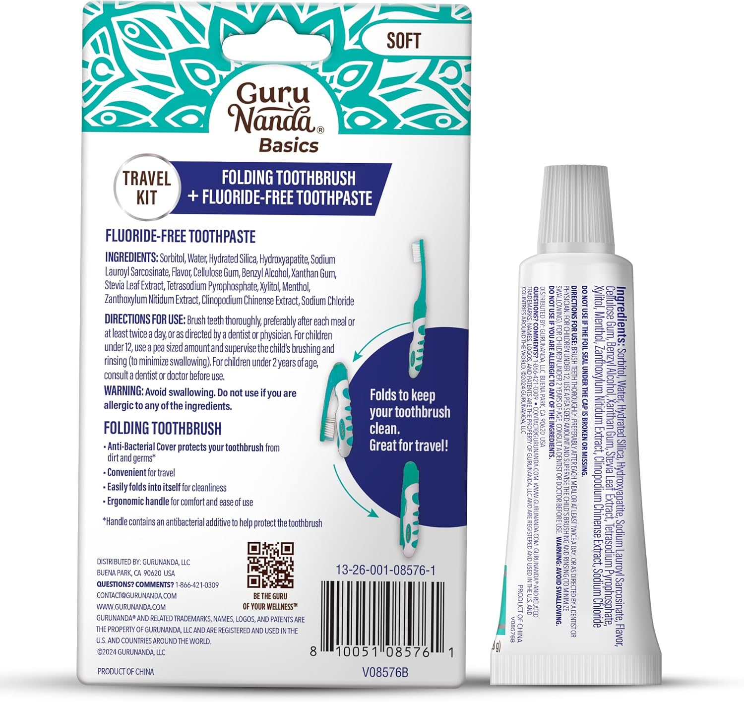 GuruNanda Folding Toothbrush with Built-in Cover & Toothpaste with Hydroxyapatite, Perfect for Travel, Compact & Portable, On-The-go - Soft Bristles & Ergonomic Handle, for Adults & Kids (1 Count) - Image 7