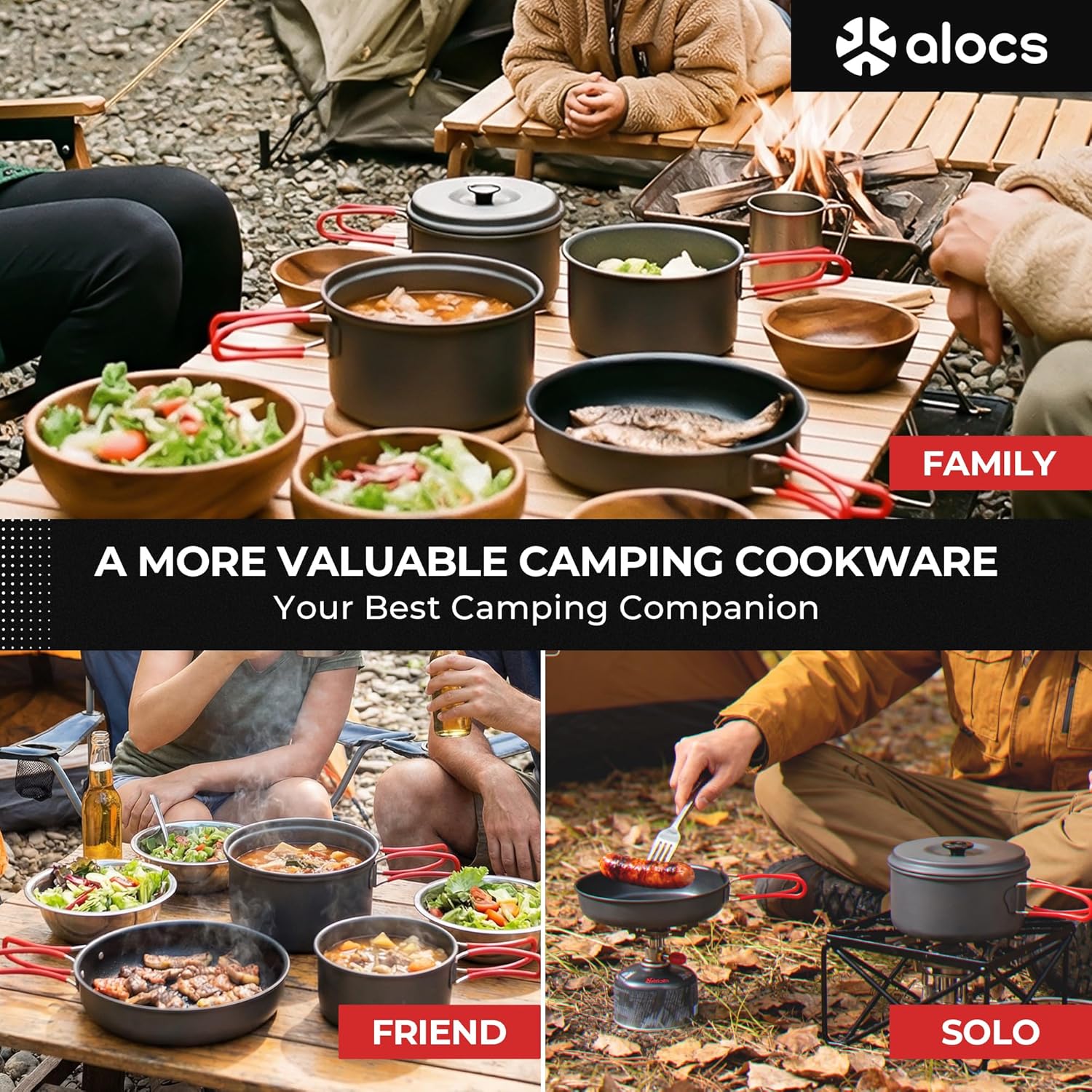 Alocs Camping Cookware Set Camping Gear, Compact Camping Pots and Pans Set, Durable Hard Alumina Camping Cooking Set for Outdoor Backpacking Camping Hiking Picnic, Included Mesh Carry Bag - Image 5