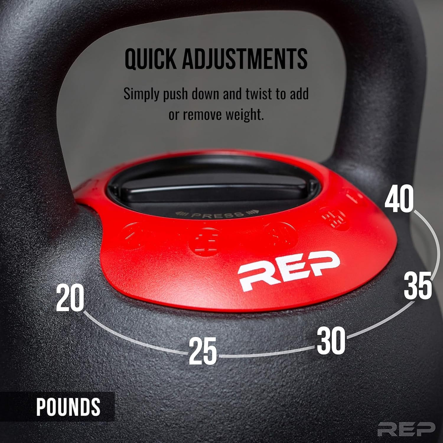 Rep Fitness Adjustable Kettlebell | Weight Set for Home Gym | Strength Training Equipment for Men & Women | Compact Steel Bell with Ergonomic Handle | 20–40 lb (9–18 kg) Variable Options - Image 2
