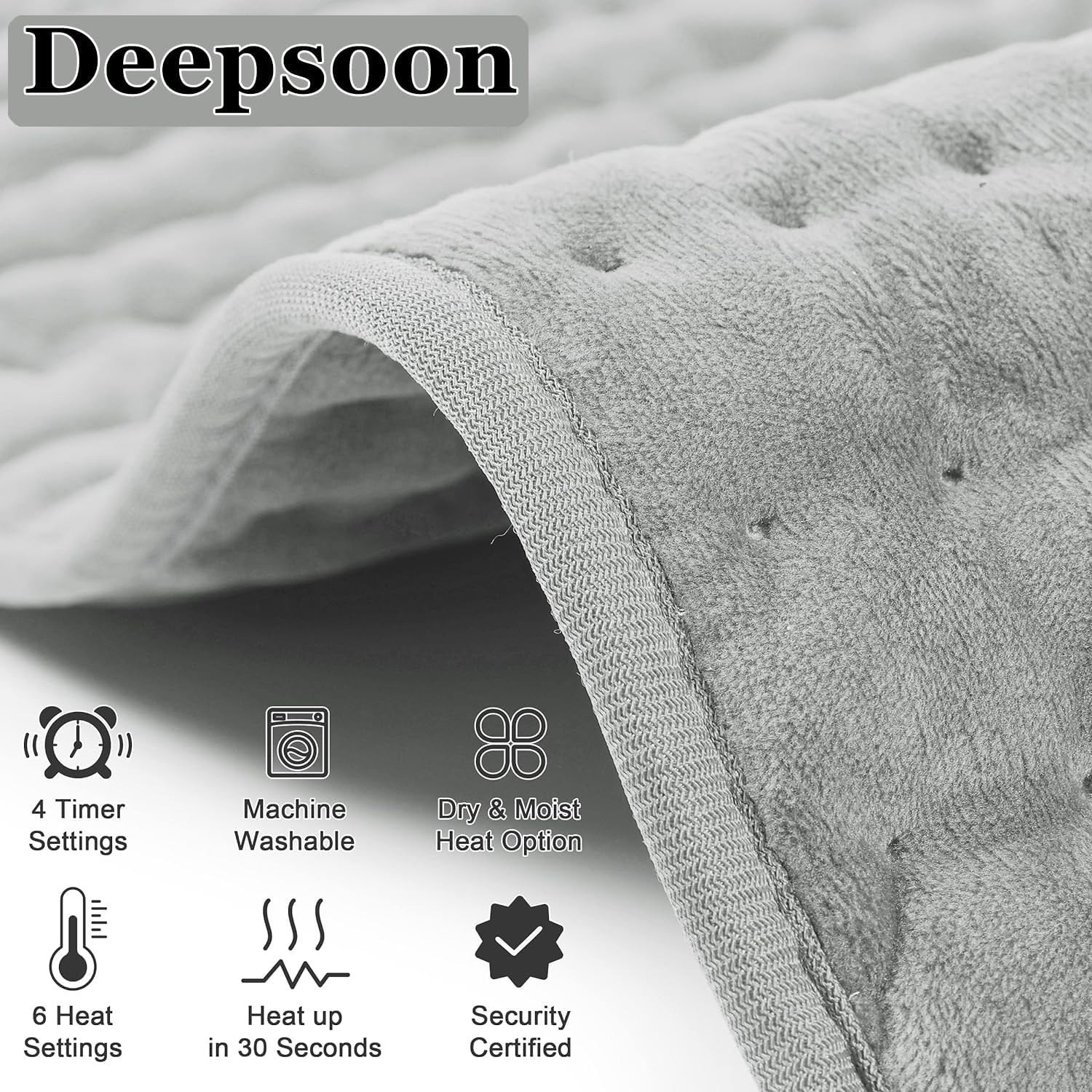 Deepsoon Heating Pad,Electric Heating Pads for Back,Neck,Moist Heating Pad for Abdomen Shoulder Knee Legs,Dry/Moist Heat&Auto Shut Off,Mother's Day Birthday for Men and Women,Light Gray,24x12 Inch - Image 9