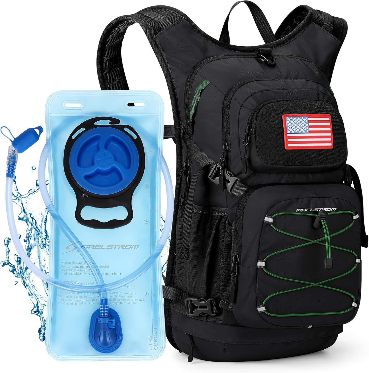 Maelstrom Hydration Hiking Backpack with 2L/3L Water Bladder, High Flow Bite Valve Water Backpack Men Women Lightweight Insulation for Hiking, Cycling, Running, Climbing, Camping