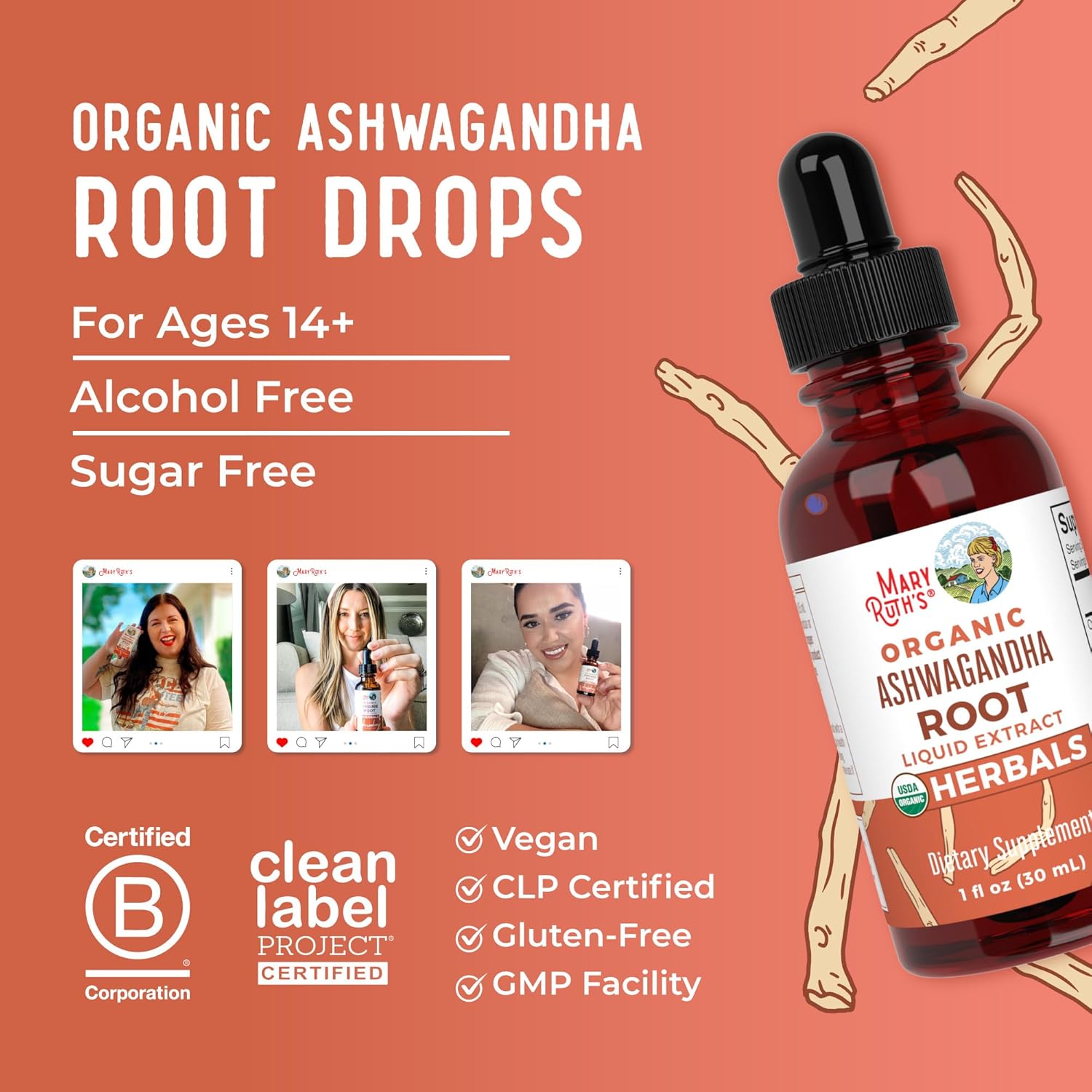 MaryRuth Organics Ashwagandha Root | USDA Organic Ashwagandha Liquid Drops | Stress Relief, Natural Calm, Relaxation and Mood Support Supplement | Adaptogenic | Nervine | Vegan | Non-GMO | 60 Servings - Image 8