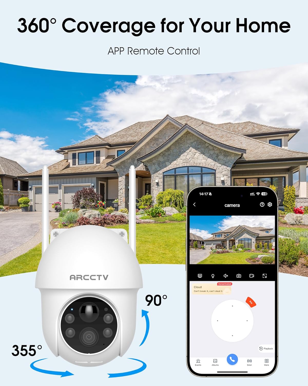 ARCCTV Solar Security Cameras Wireless Outdoor, 4MP 360° View Battery Powered Outdoor Camera, Night Vision with Spotlight, 2-Way Audio, PIR Motion Sensor, 2.4G/5G Dual Band WiFi (2 Pack) - Image 4