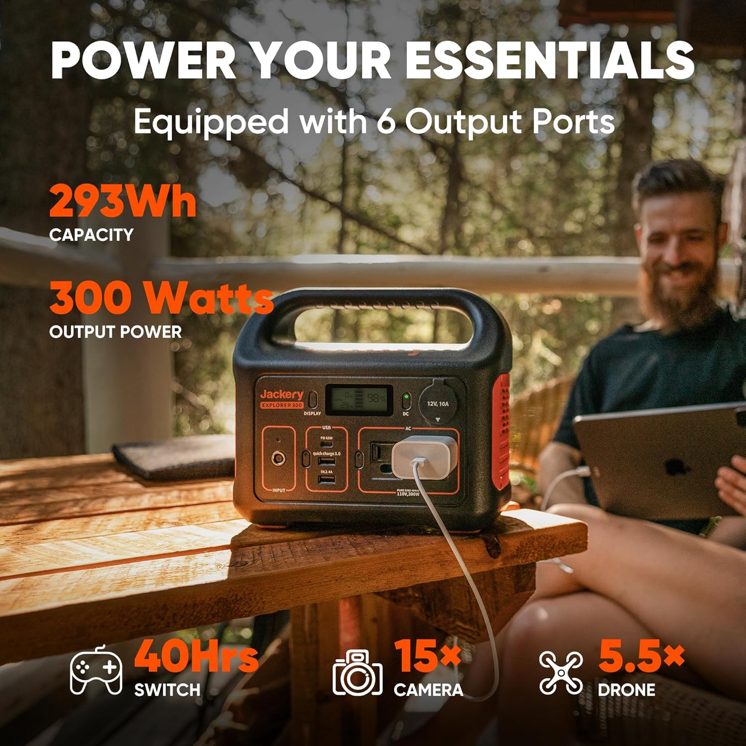 Jackery Portable Power Station Explorer 300, 292Wh Backup LiFePO4 Battery, Solar Generator for Outdoors Camping Travel Hunting Blackout (Solar Panel Optional) - Image 6