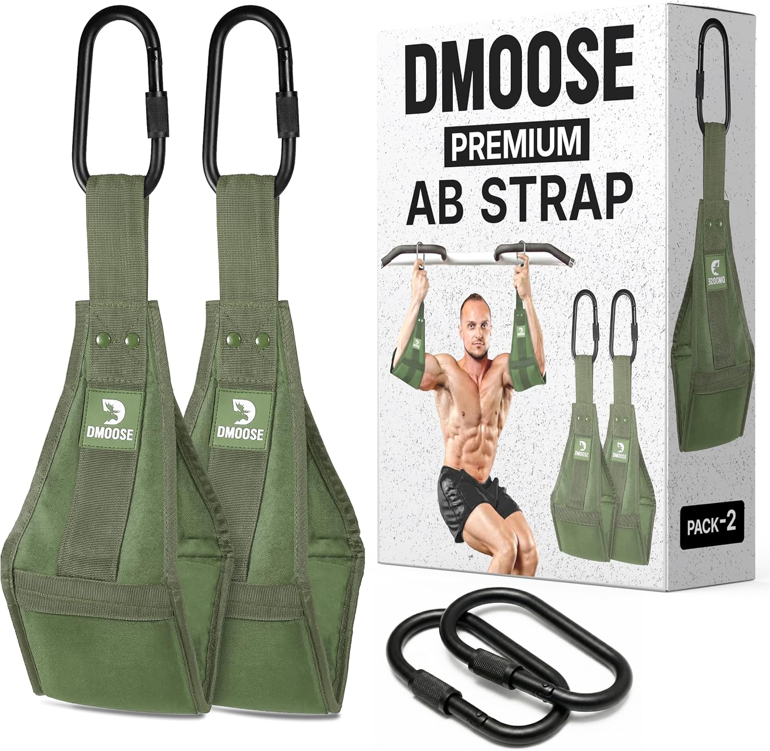 DMoose Fitness Hanging Ab Straps for Pull Up Bar & Core Strength Training - Soft Padded Exercise Straps for Ab Swing & Leg Raises, Hang Bar Strap with 2 Steel Carabiners - Abs Equipment for Home & Gym