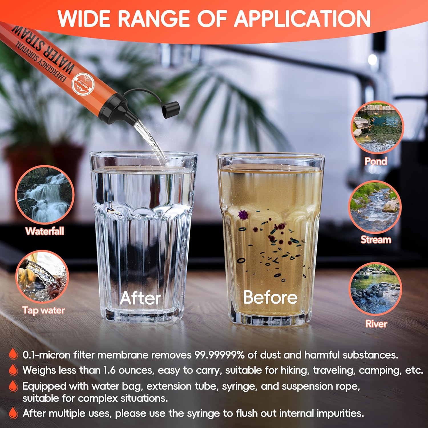 Straw Water Filter 5 Pack – Outdoor Camping & Hiking Survival Gear Kit for Family Use, Ultra-Light Personal Filter Straws for Backpacking, Travel, Bug-Out Bags and Emergency Preparedness - Image 3