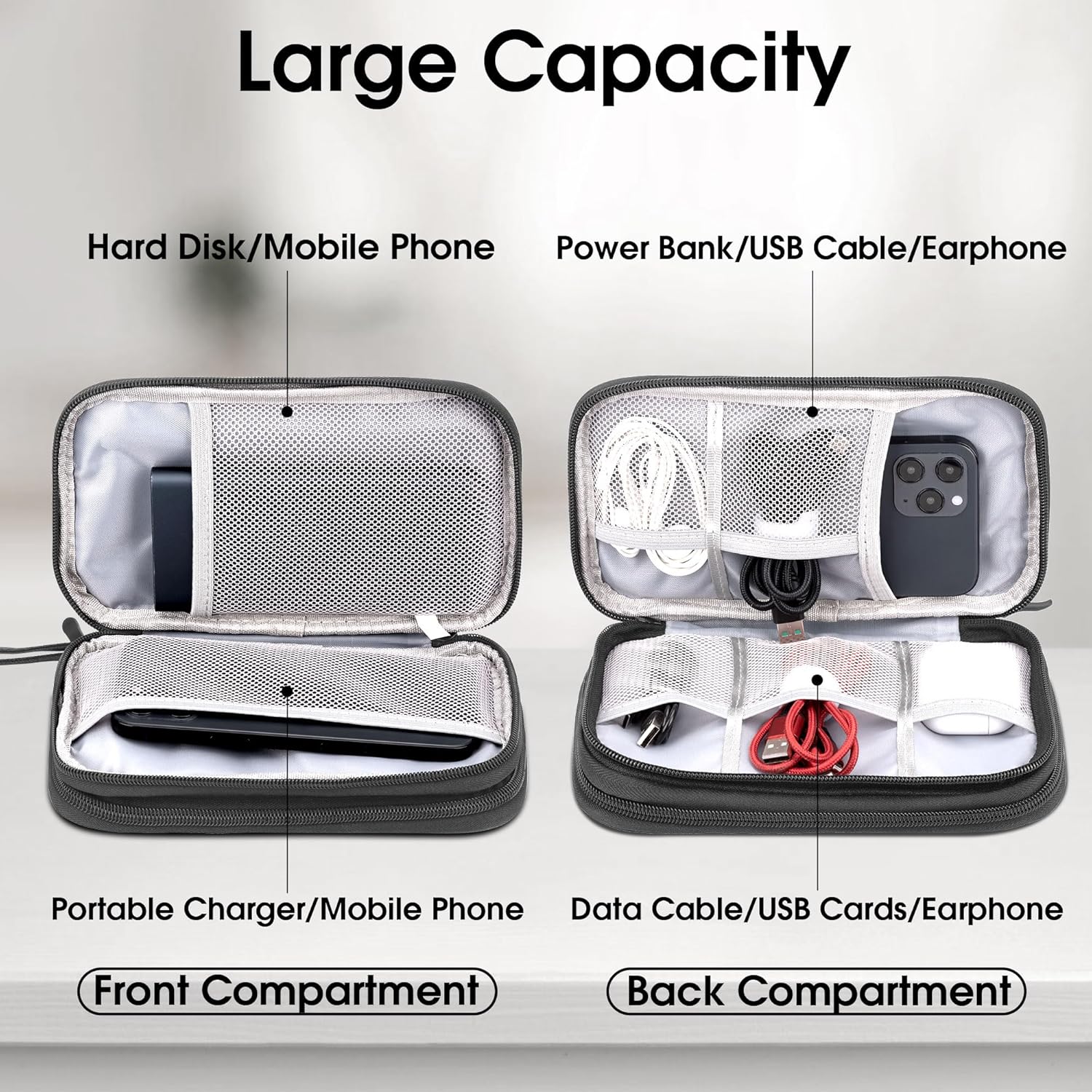 Travel essentials Electronic Cable Organizer Pouch Accessories Carry Case Portable Waterproof Double Layers multifunctional Storage Bag for Cord, Charger, Earphone, Dary Gray, M - Image 3